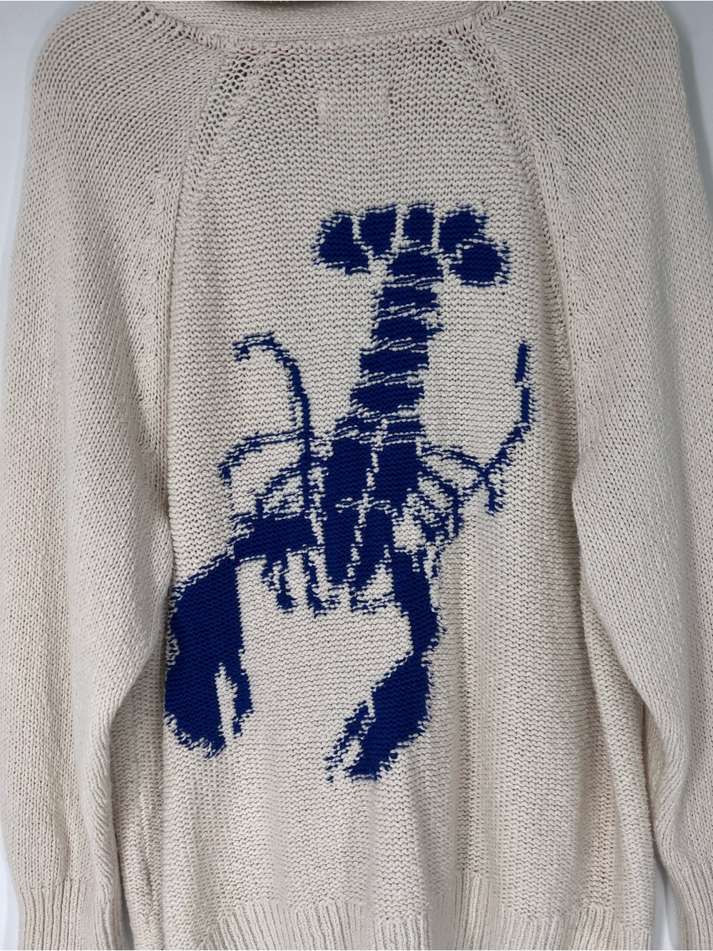 Maeve Cream Blue Lobster Motif Knit V Neck Nautical Beach Cardigan Sweater 1X - Picture 2 of 7